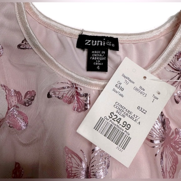 NWT, Zunie Girls Pink Butterfly Party Dress - Size 4 - Picture 3 of 3